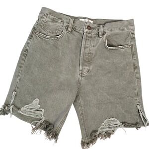 We The Free People Womens Caroline 26 Shorts Cutoff Distressed Denim Olive Green